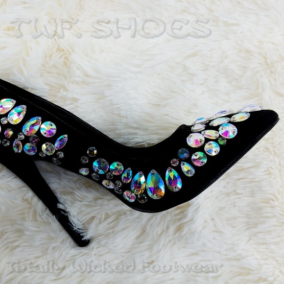 Big jewel 4.5" heel black pump fashion shoes Diva - Picture 6 of 8